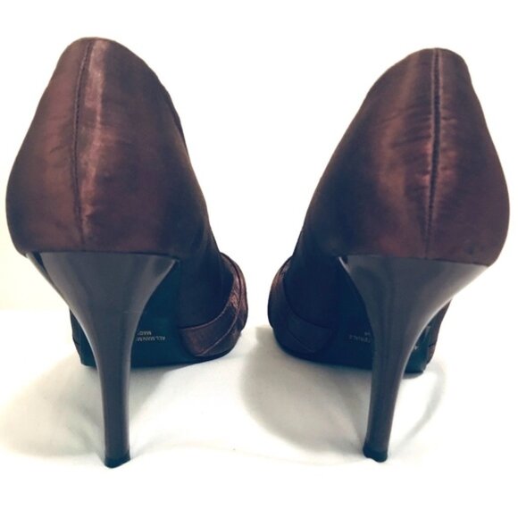 7 ❀ Stiletto Heels Pumps Womens Brown Satin Peep-Toe Shoes 3" Sexy y2k Prom - Picture 3 of 7